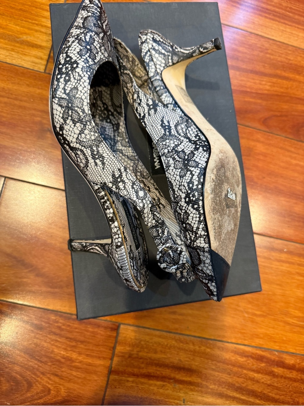 Dolce & Gabbana Black Lace Slingback Pointed-Toe Heels + Dust Bag + Box - Picture 9 of 9